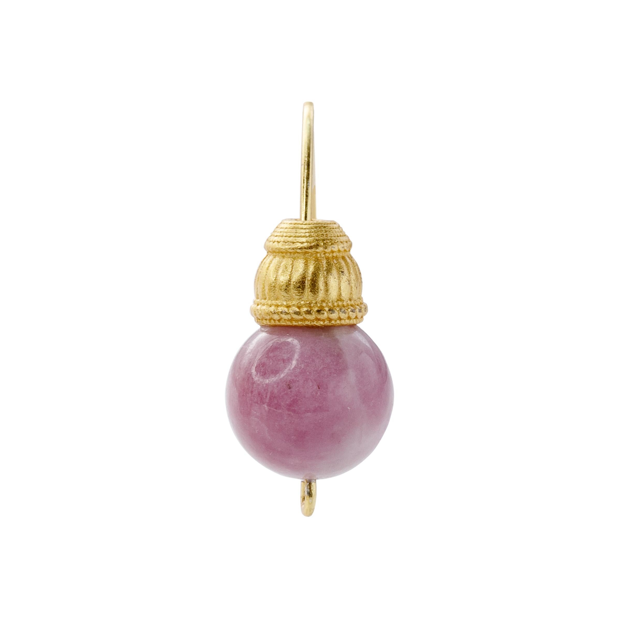 Artigiano Pink Tourmaline Earring 14K Gold Hook - By Bombyx House in vendita