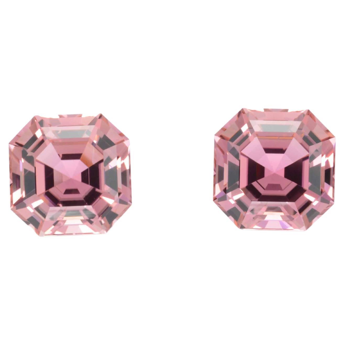 Art Deco Pink Tourmaline Earring Gemstones 11.01 Carat Square Octagon Loose Gems