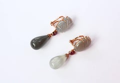 Pink Tourmaline Earrings Adularie Cabochon  18 k solid Rose Gold