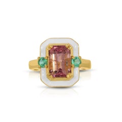 Pink Tourmaline & Emerald Enamel Ring