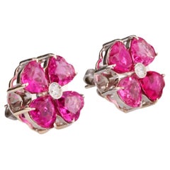 Boucles d'oreilles fleur en tourmaline rose et diamants - or blanc massif 18 carats