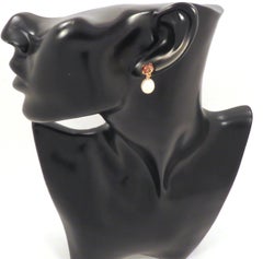 Pink Tourmaline Freshwater Pearl 9 Karat Rose Gold Stud Earrings Handcrafted