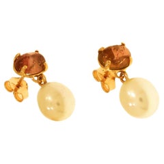 Pink Tourmaline Freshwater Pearl 9 Karat Rose Gold Stud Earrings Handcrafted