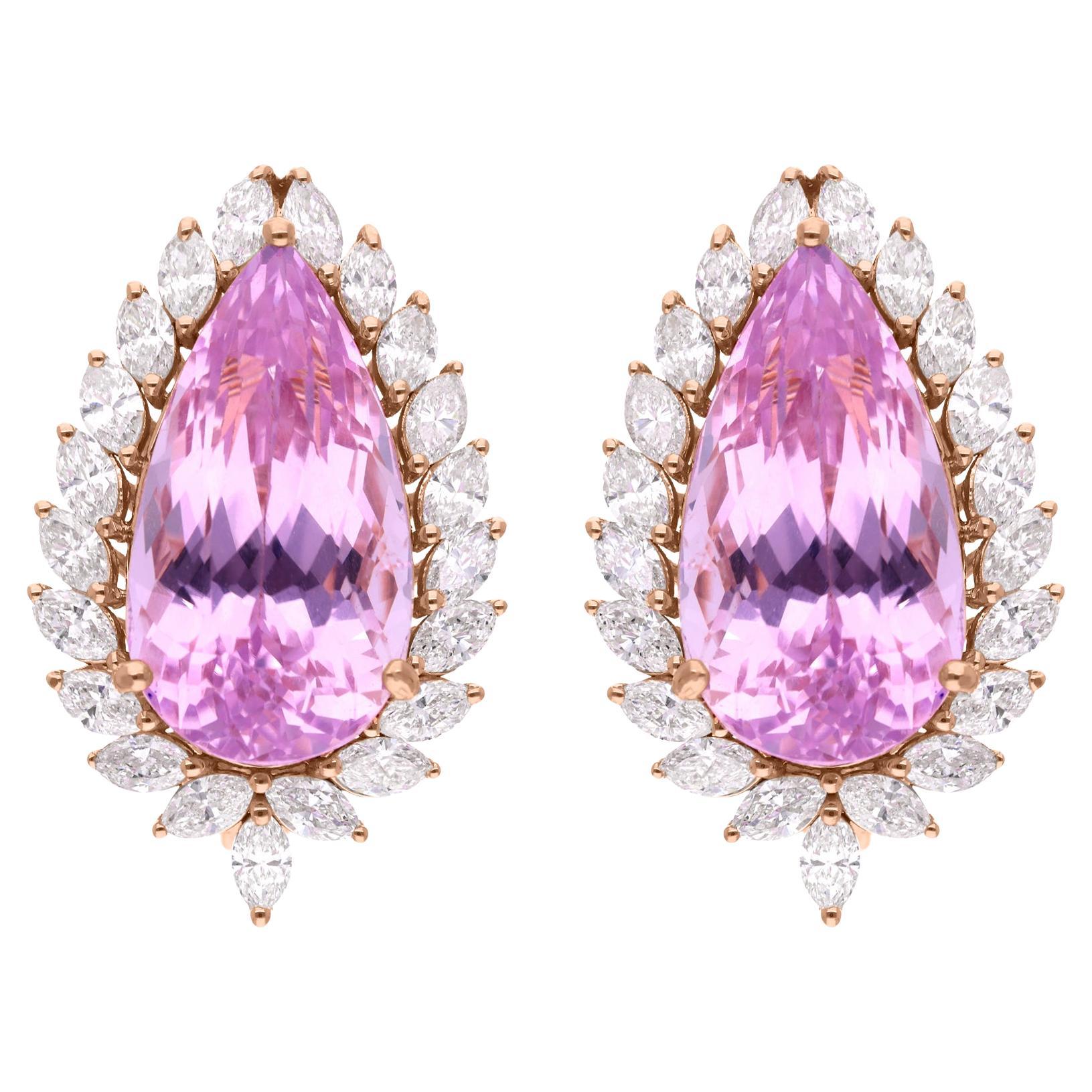 Orecchini con gemme di tormalina Pink Diamond Diamante Marquise Gioielli in oro rosa 14 carati