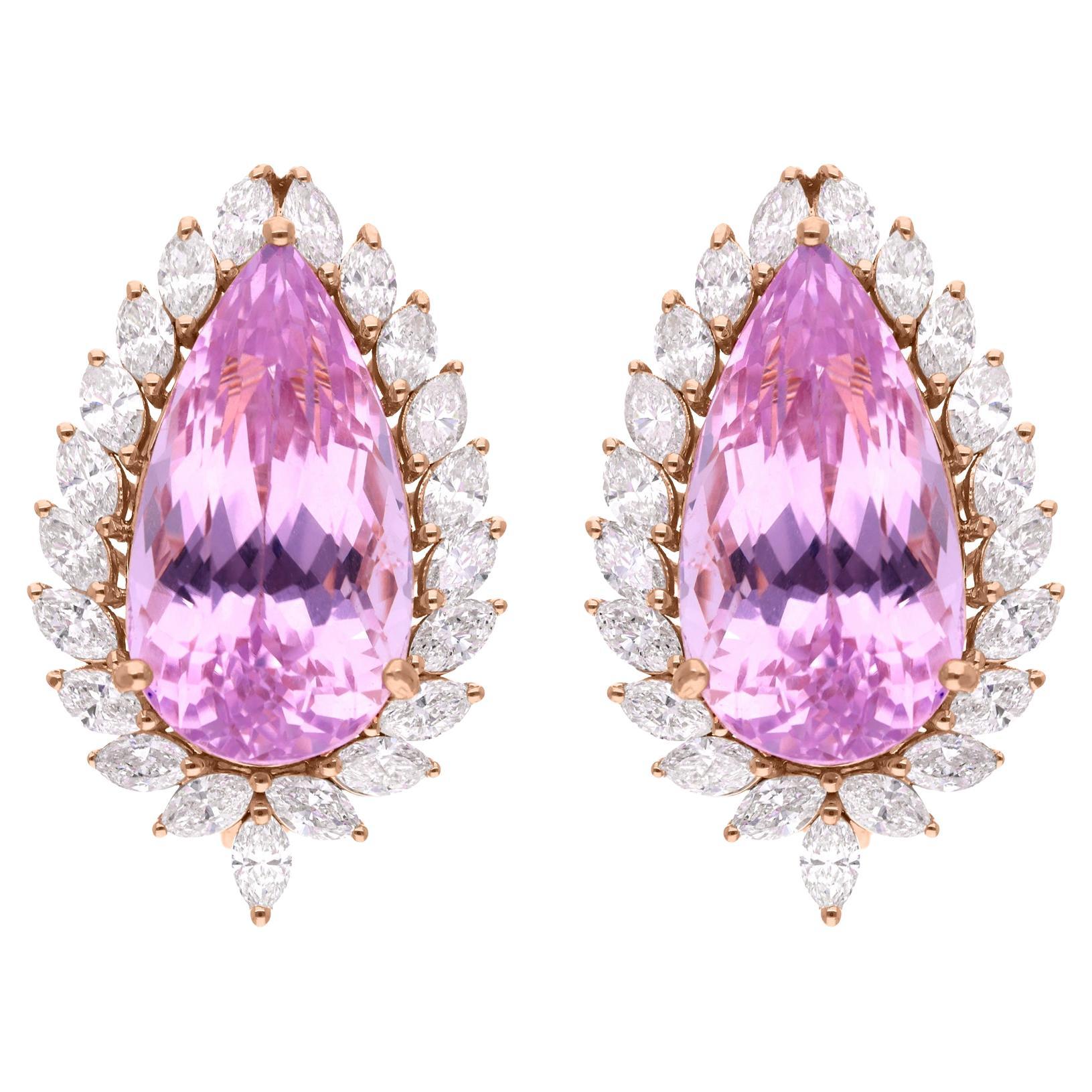 Ohrringe mit rosa Turmalin und Edelsteinen, Marquise-Diamant, 18 Karat Roségold-Schmuck im Angebot
