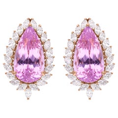 Boucles d'oreilles en or rose 18 carats avec tourmaline rose et diamants marquises