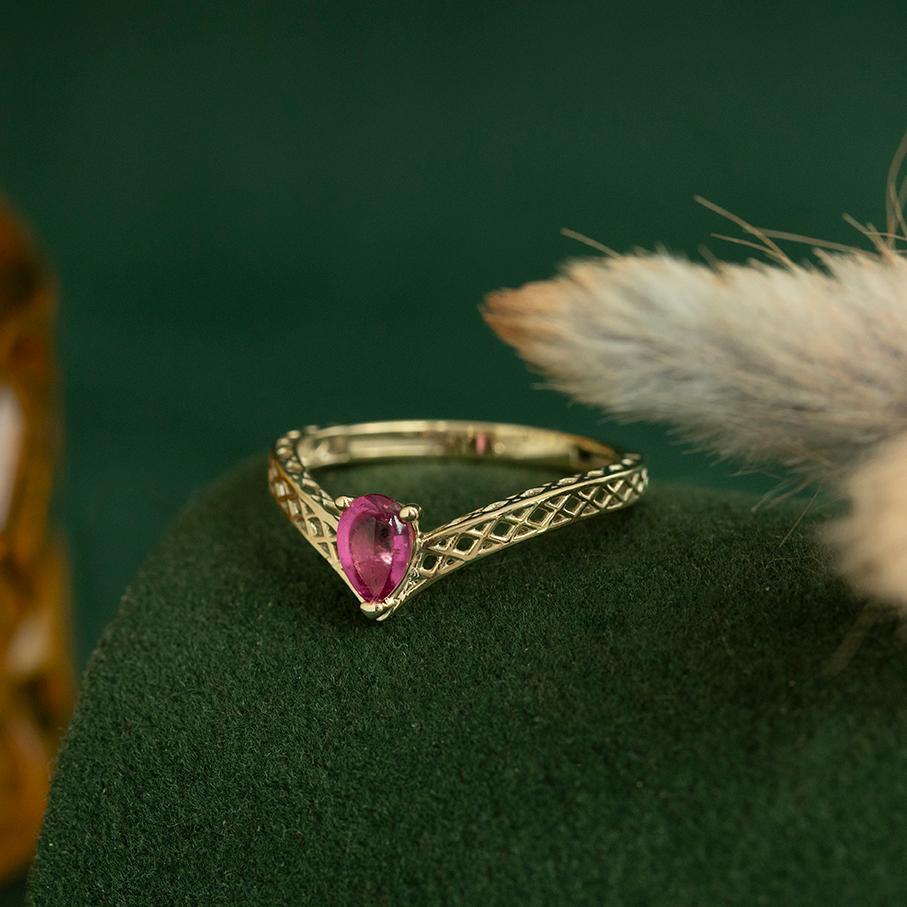 Anillo apilable de oro de 14 quilates con turmalina rosa en venta 4
