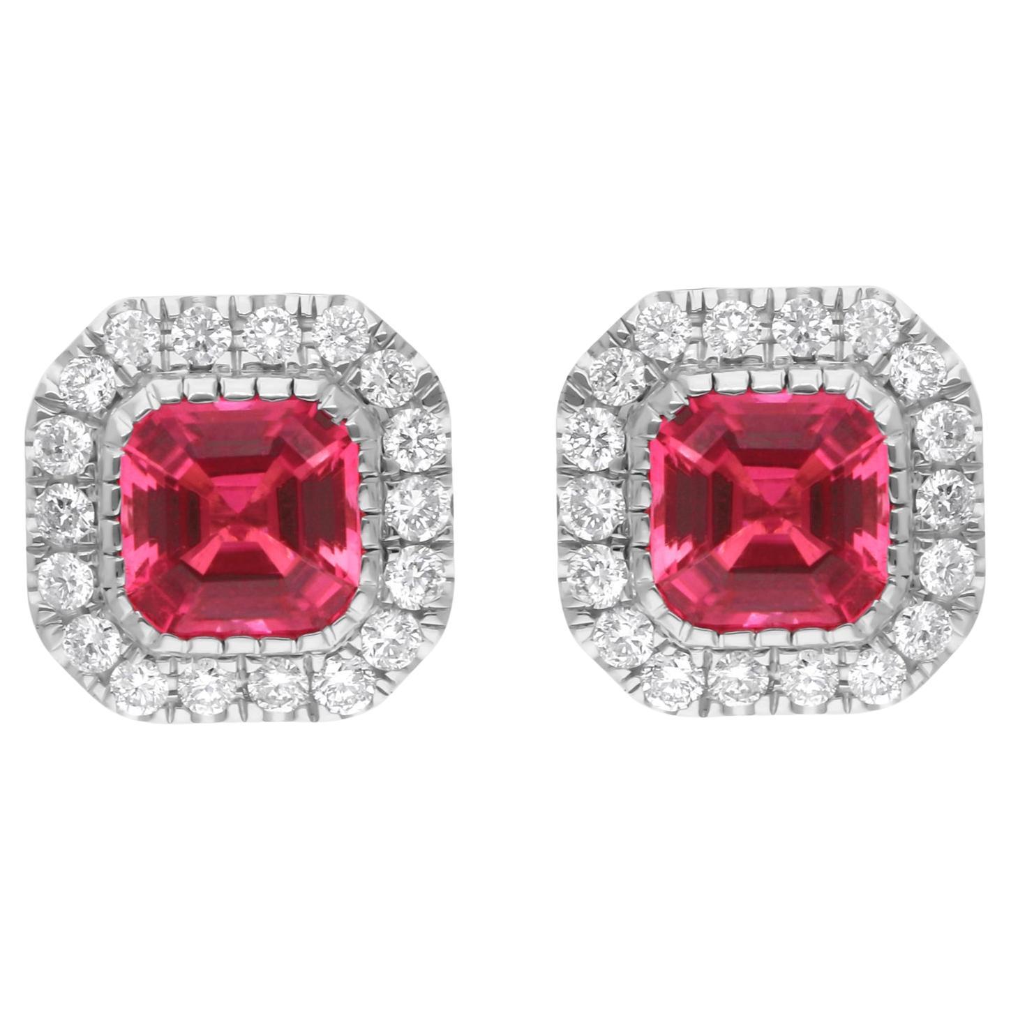 Ohrstecker aus 18 Karat Weißgold mit rosa Turmalin und Edelsteinen und Diamanten, feiner Schmuck