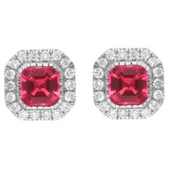 Pendientes de Turmalina Rosa Diamante Oro Blanco 18 Kilates Joyería Fina