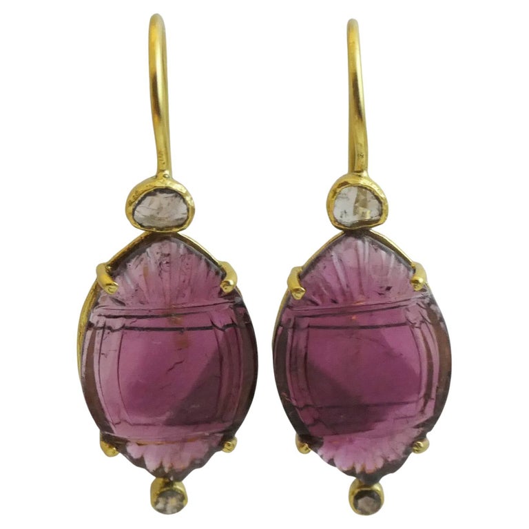 Gold And Silver Pink Tourmaline Earrings - 62 For Sale on 1stDibs