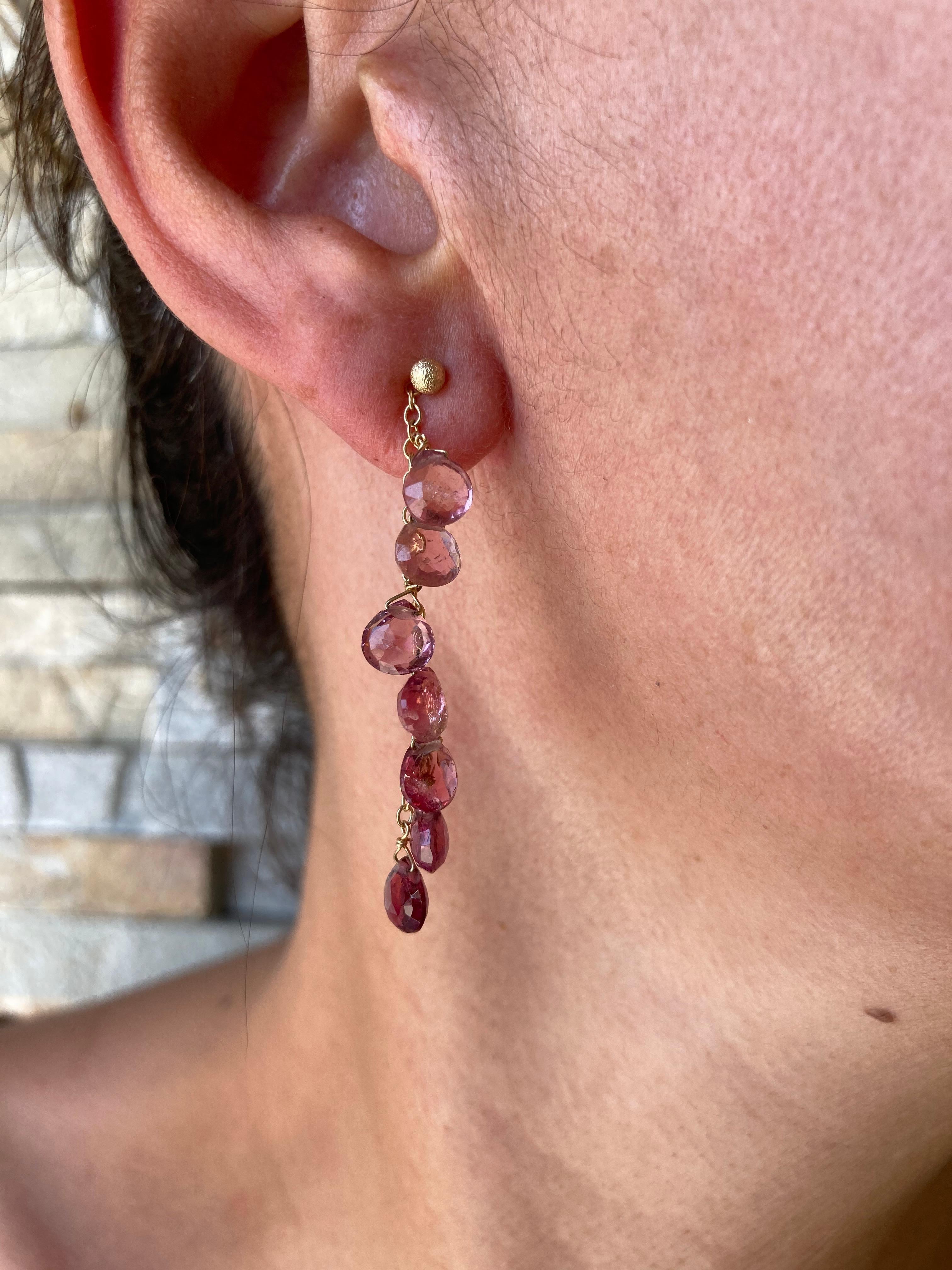 Pink Tourmaline graces the month of October with its special blend of compassion and wisdom. Long associated with unconditional love and friendship, crystal healers also believe it opens the heart to wisdom. These pear shape Briolettes are set on 18