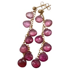 Pink Tourmaline Grape Earrings 18Kt Yellow Gold