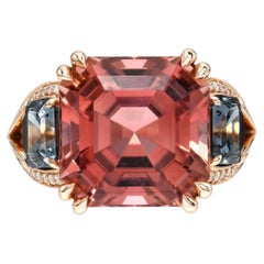Pink Tourmaline Grey Spinel Ring 12.04 Carat Square Emerald Cuts