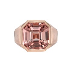 7.48 Carat Peach Tourmaline Square Octagon Cut 18K Rose Gold Ring by Merkaba