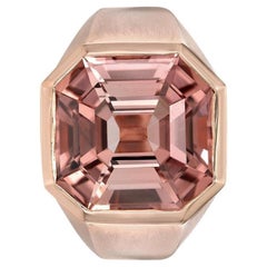 Pink Tourmaline Gypsy Ring 7.76 Carat Square Emerald Cut