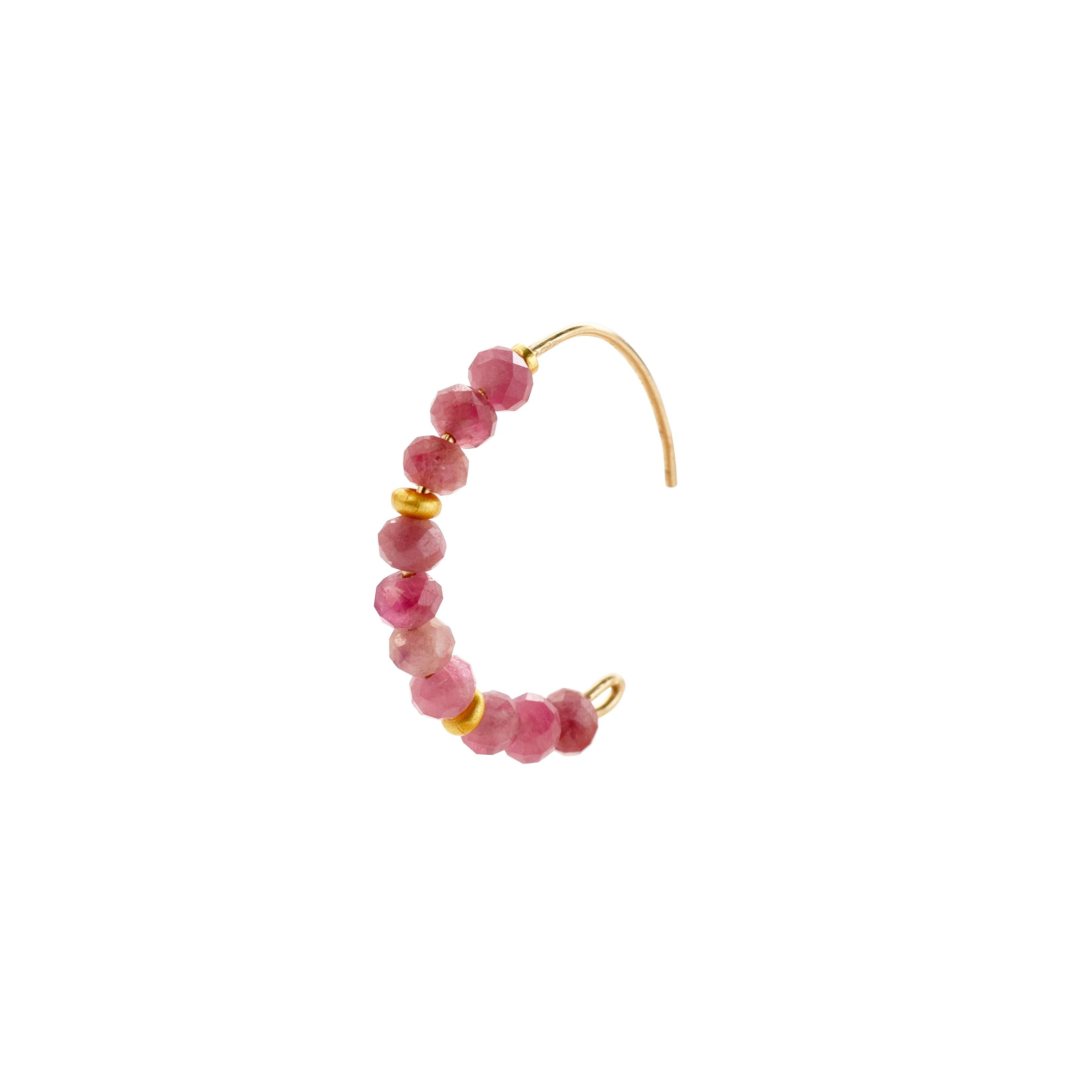 Pink Tourmaline Half Moon Earring 14K Gold Hoop - By Bombyx House In New Condition For Sale In Westport, CT