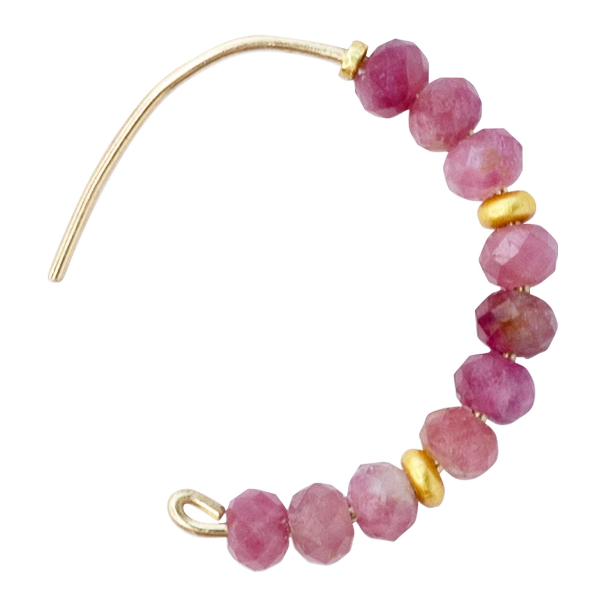 Women's Pink Tourmaline Half Moon Earring 14K Gold Hoop - By Bombyx House For Sale