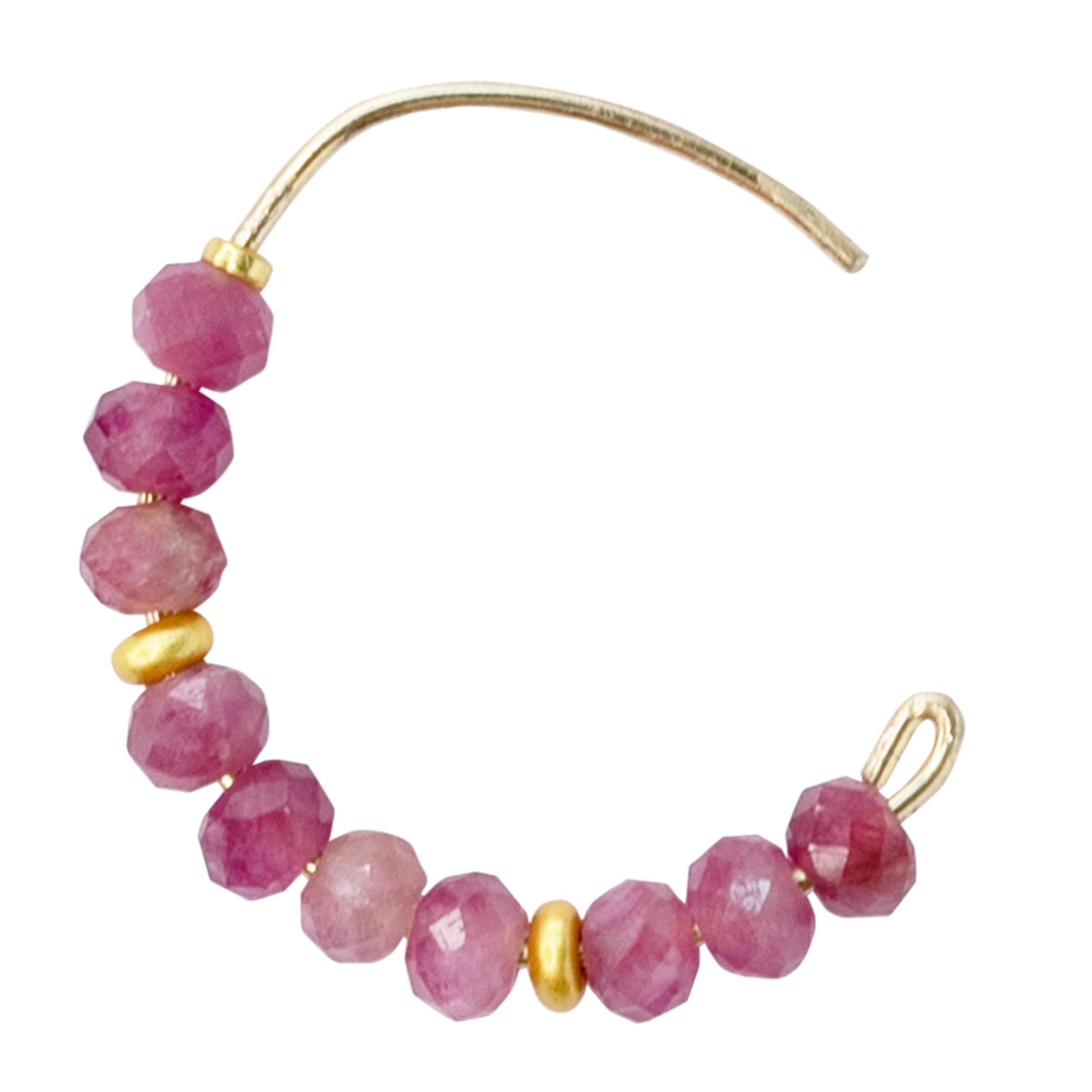 Pink Tourmaline Half Moon Earring 14K Gold Hoop - By Bombyx House For Sale 1