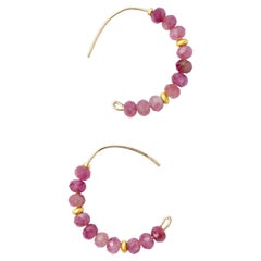 Pink Tourmaline Half Moon Earring 14K Gold Hoop - By Bombyx House