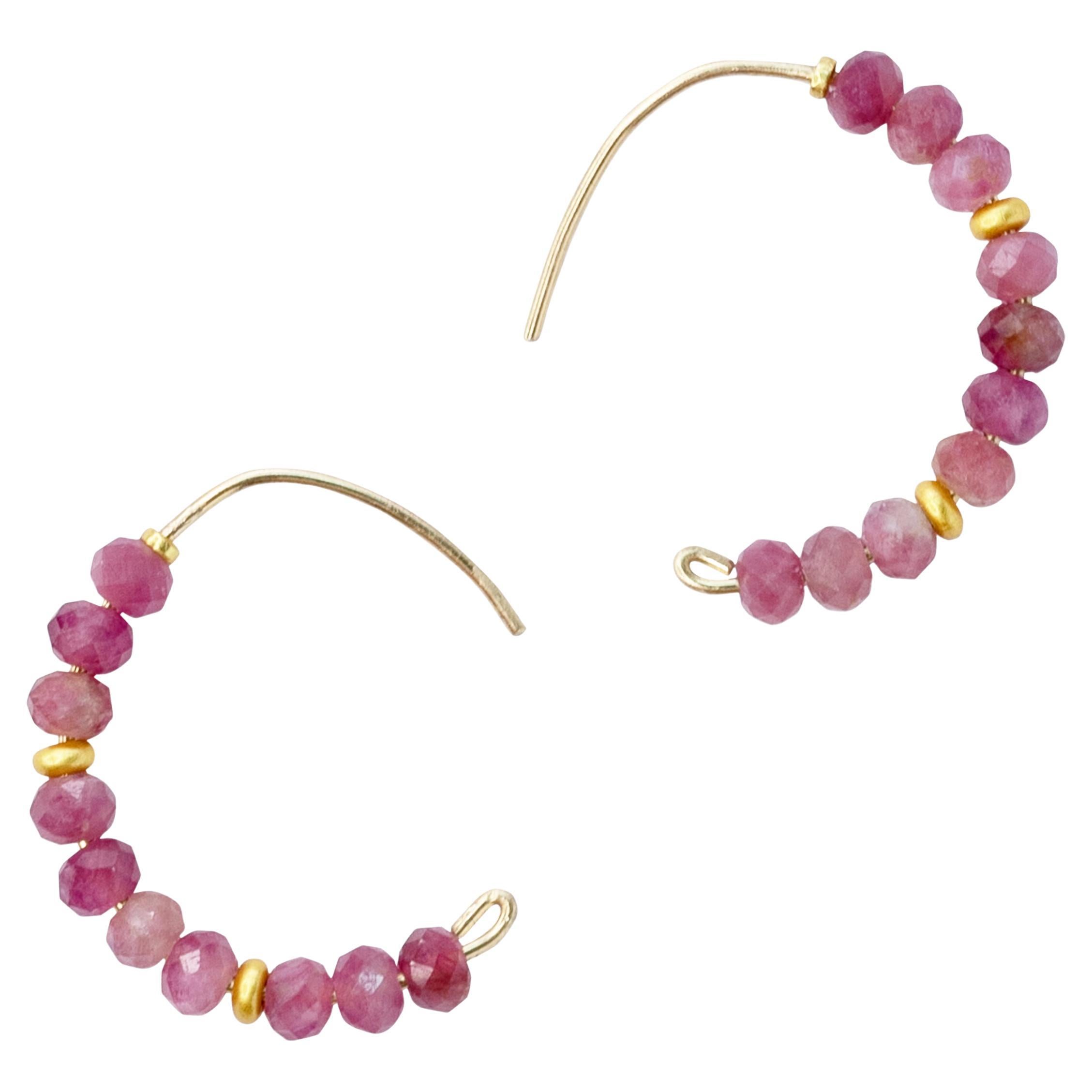 Pink Tourmaline Half Moon Earring 14K Gold Hoop - By Bombyx House