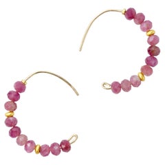Pink Tourmaline Half Moon Earring 14K Gold Hoop - By Bombyx House