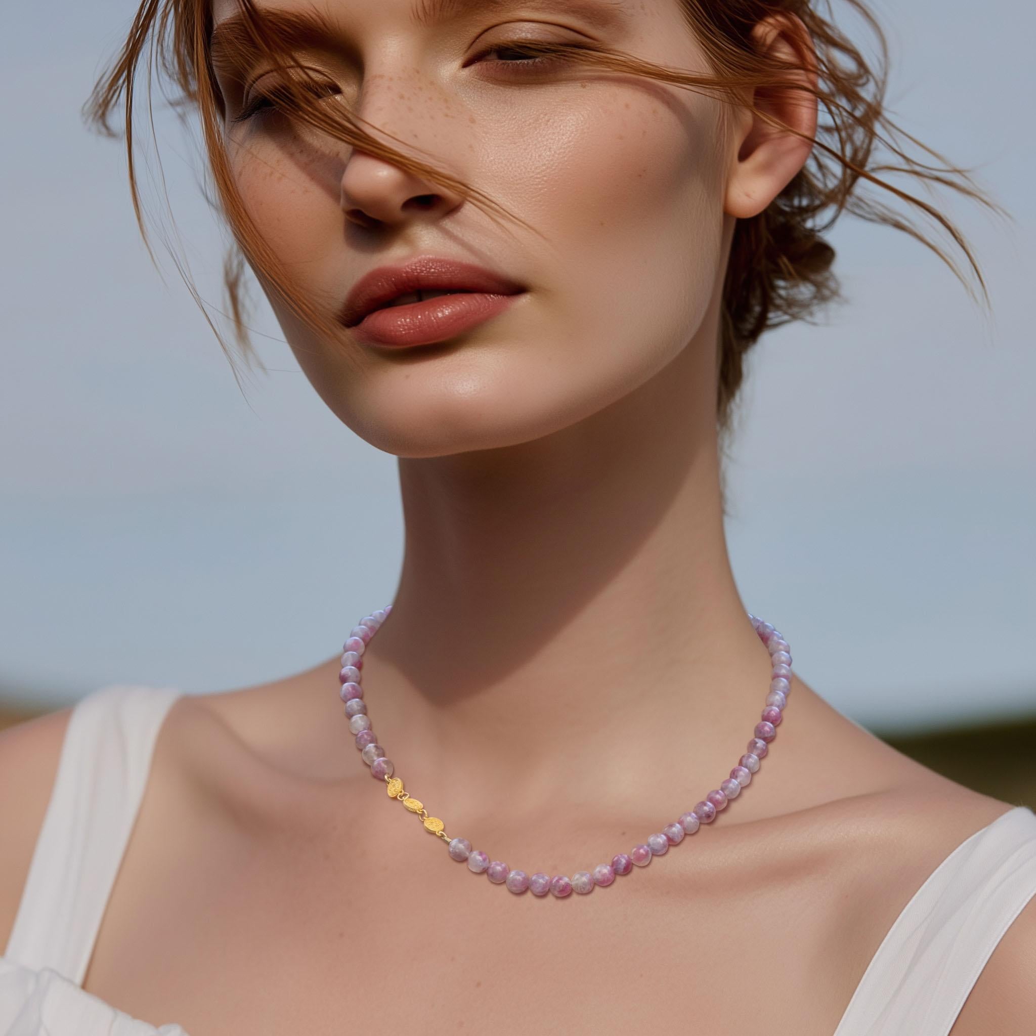 Soft as a whispered secret, this Pink Tourmaline necklace carries the tender blush of dawn, transforming your essence with its delicate, dreamy hues. Each stone seems to pulse with an inner light, inviting you to embrace your most vulnerable and