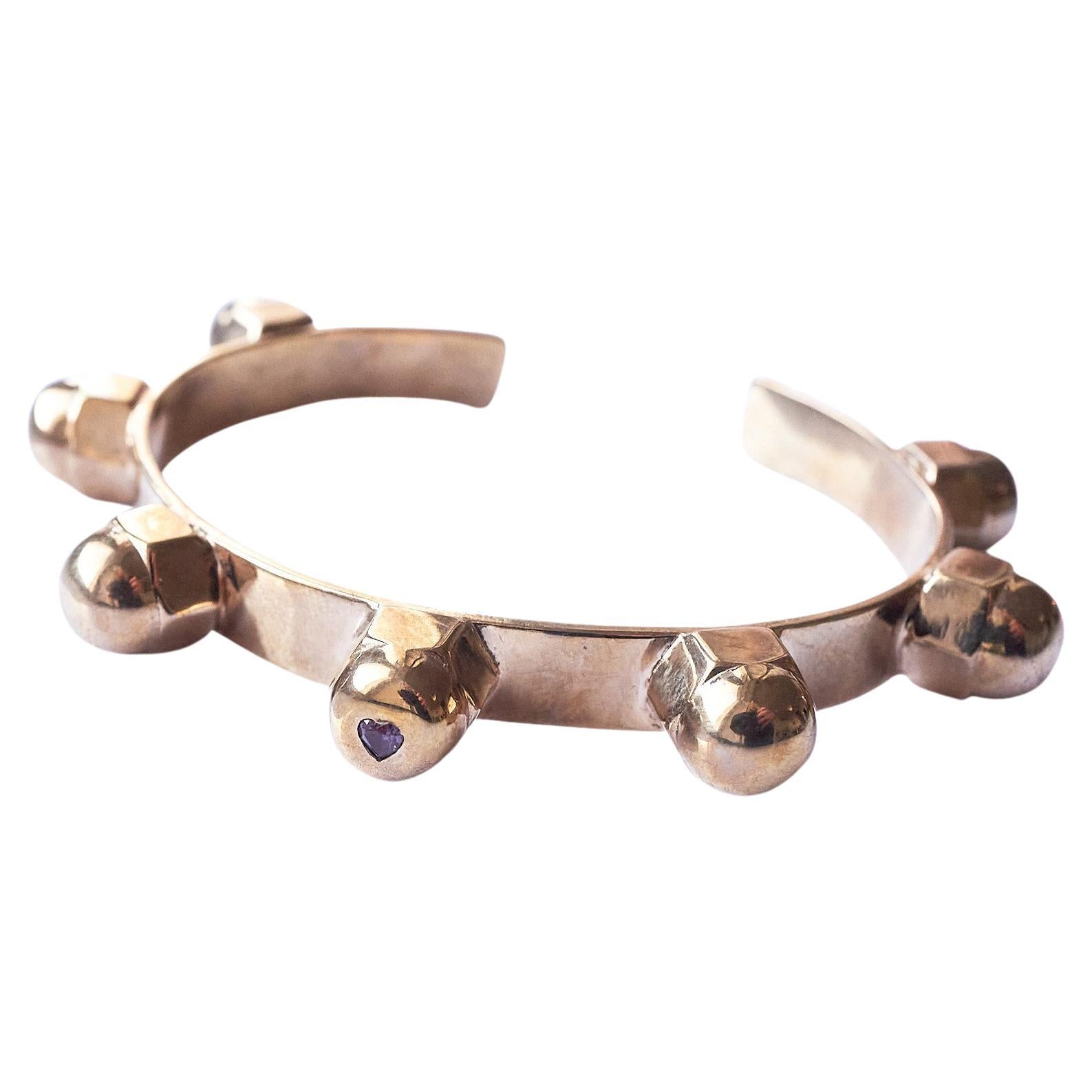 Victorian Alexandrite Heart Cuff Bangle Bracelet Bronze Studs J Dauphin For Sale