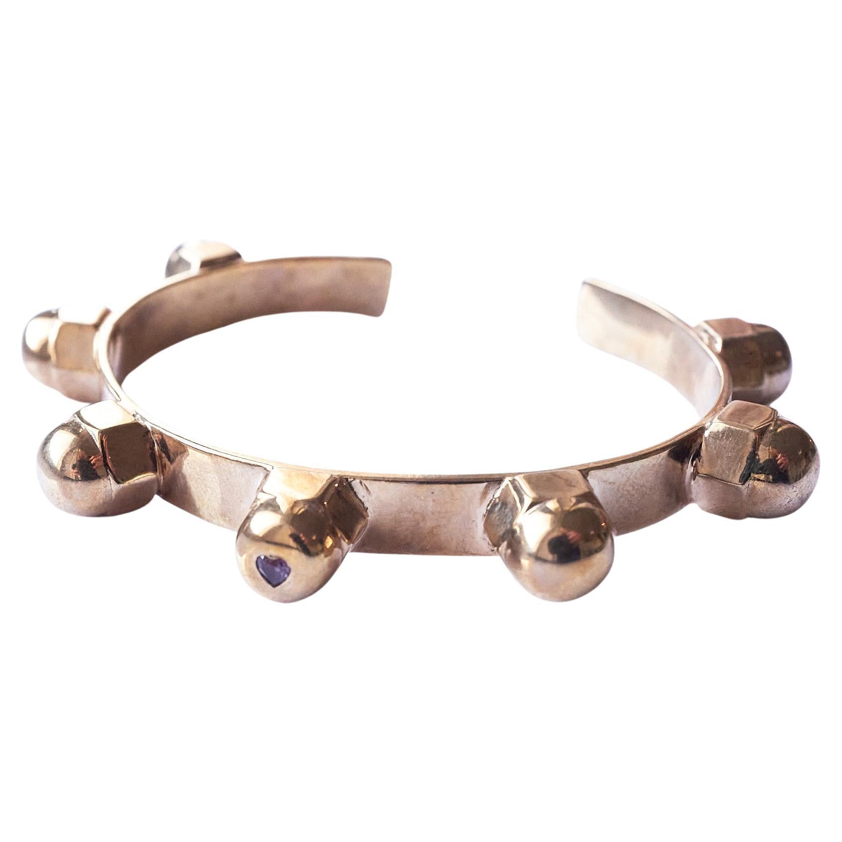 Alexandrite Heart Cuff Bangle Bracelet Bronze Studs J Dauphin For Sale