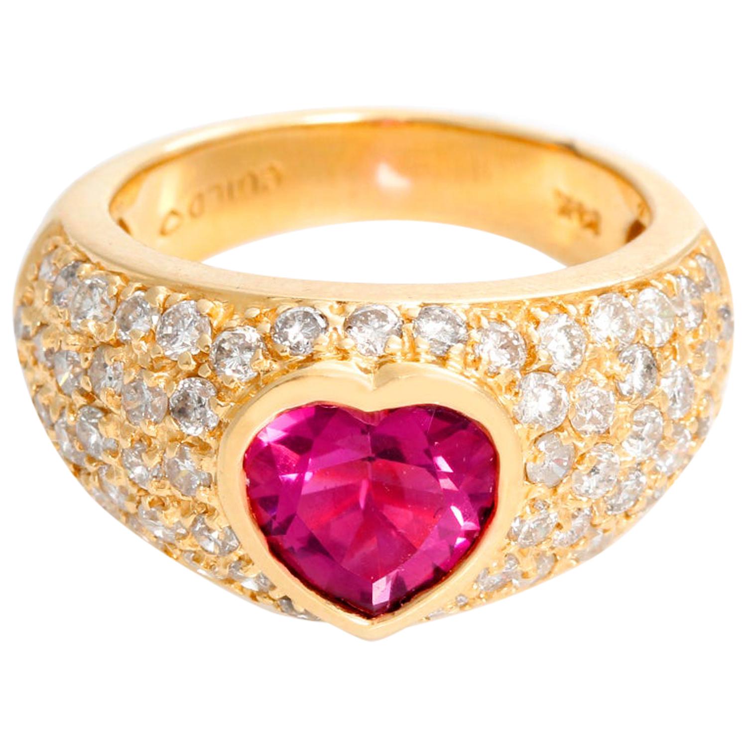Pink Tourmaline Heart Diamond Ring