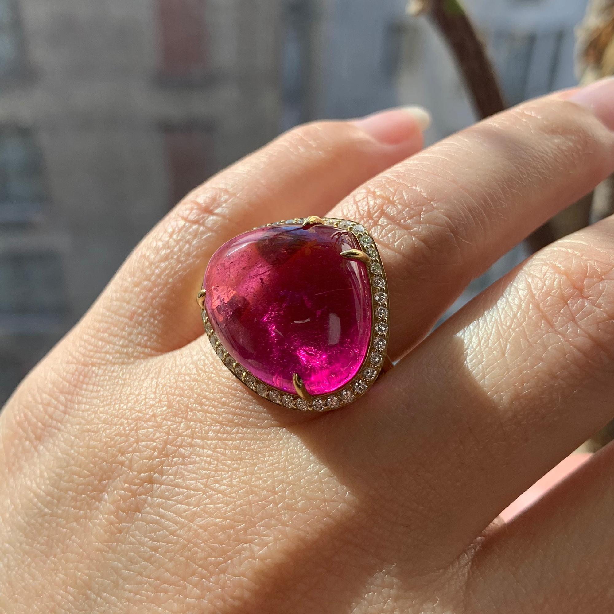 Women's Goshwara Pink Tourmaline Heart And Diamond Ring