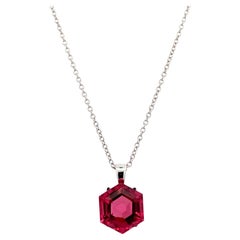 Pink tourmaline hexagon pendant necklace 18k white gold