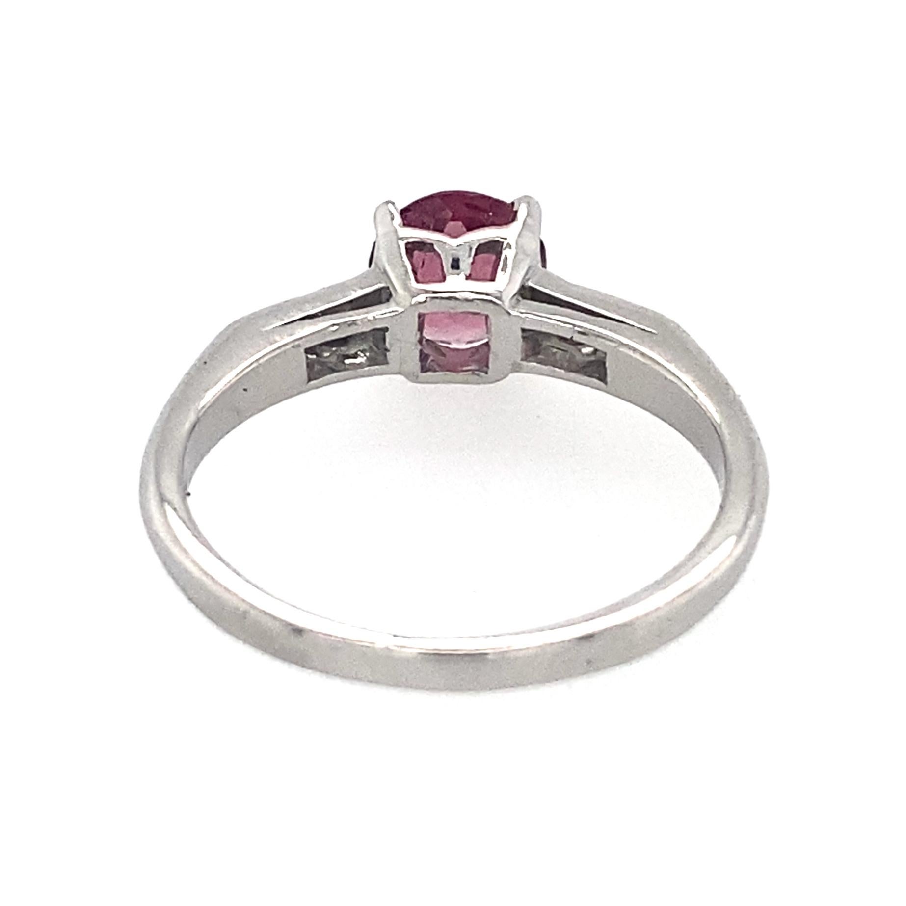 Pink Tourmaline in Deco-Era Platinum Engagement Ring with Diamond Baguettes 3