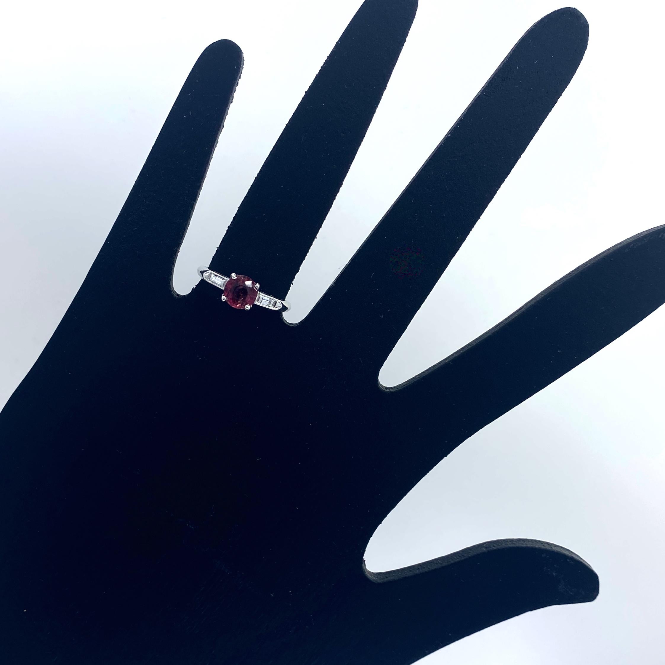Pink Tourmaline in Deco-Era Platinum Engagement Ring with Diamond Baguettes 2
