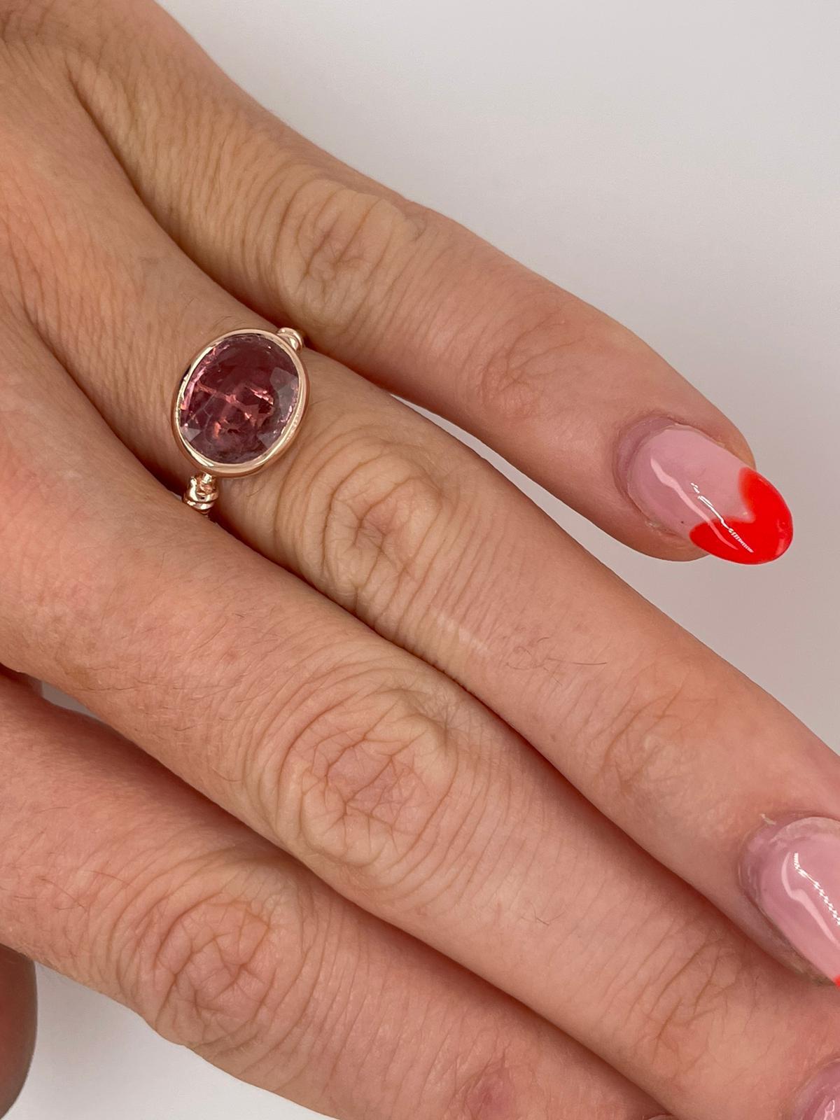 For Sale:  Pink Tourmaline in Love Knot Style Ring in 18ct Rose Gold 12
