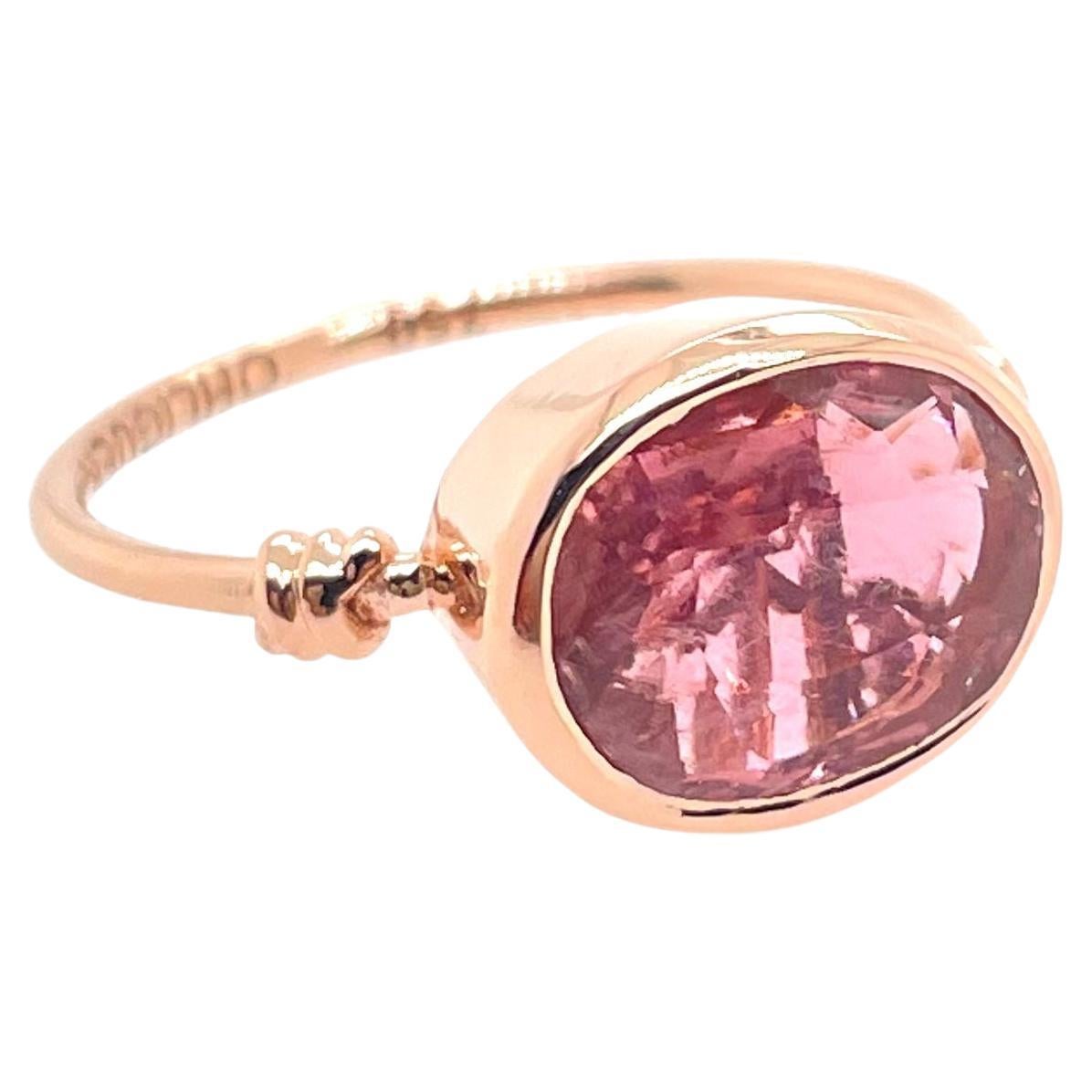For Sale:  Pink Tourmaline in Love Knot Style Ring in 18ct Rose Gold