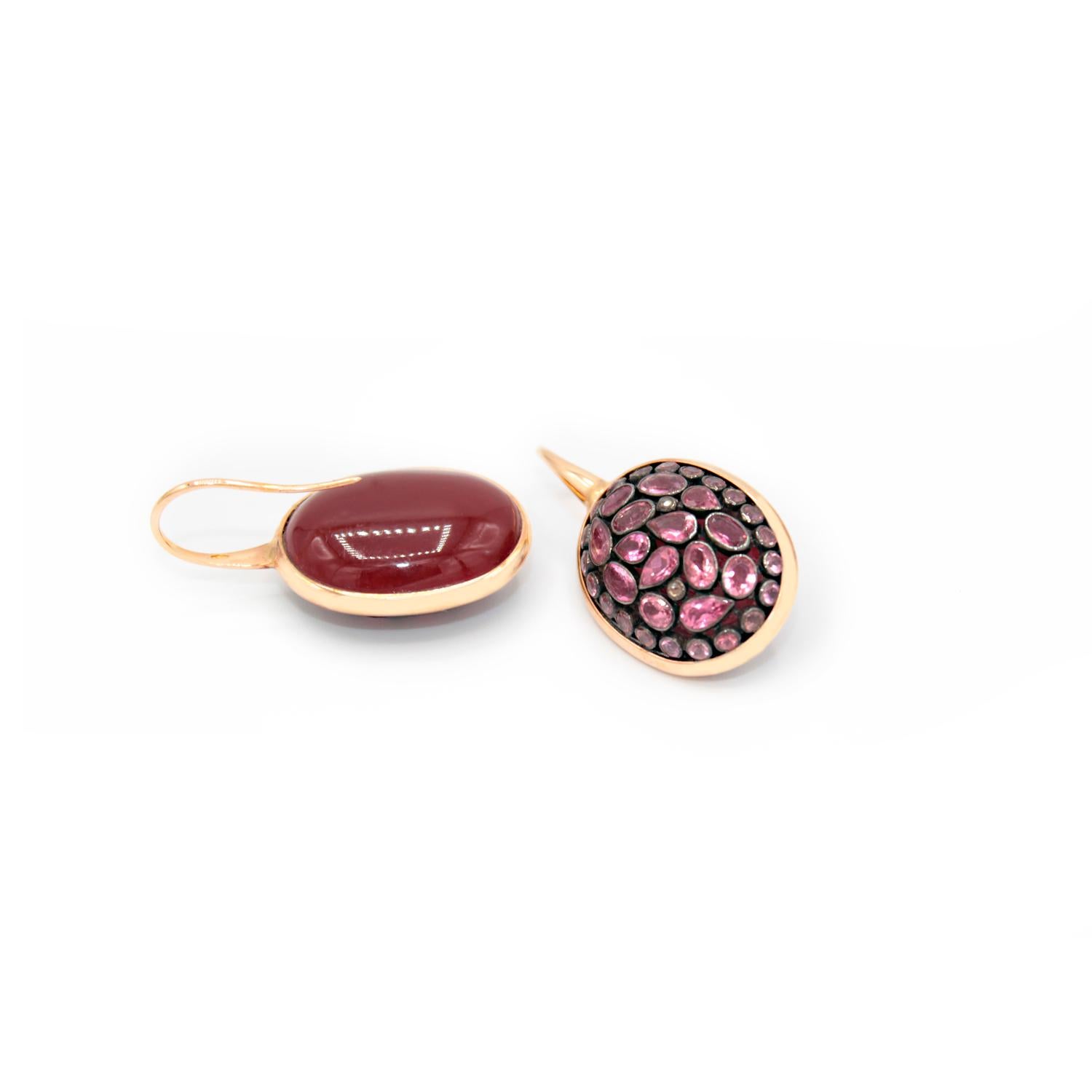 Artisan Pink Tourmaline Junaghar pave 18 Karat Pink Gold Earrings