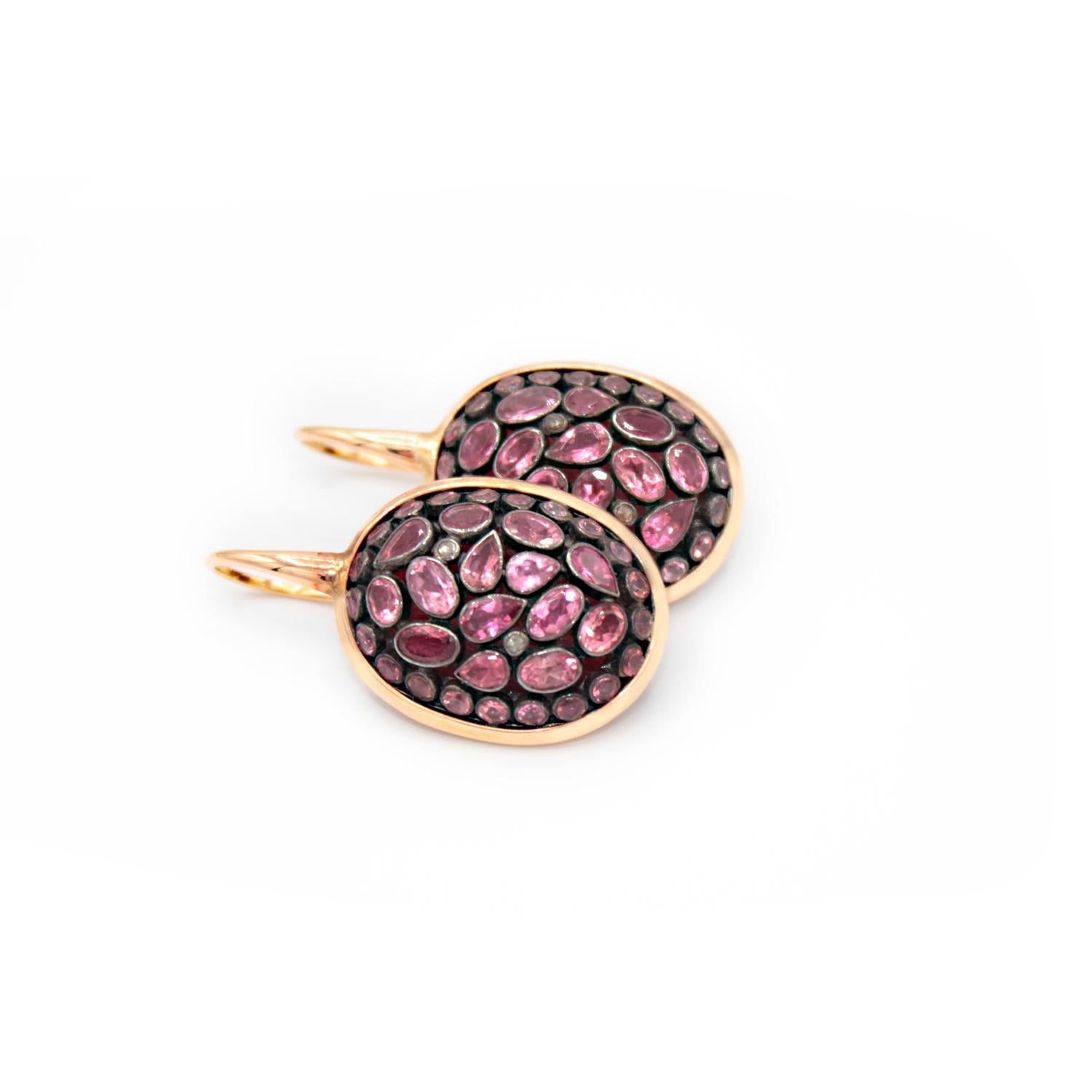 Pink Tourmaline Junaghar pave 18 Karat Pink Gold Earrings In New Condition In Torre del Greco, IT
