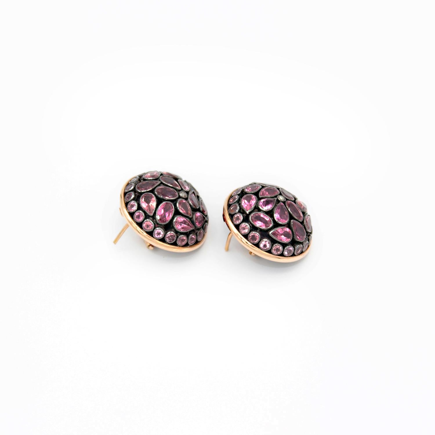 Pink Tourmaline Junaghar Pave 18 Karat Pink Gold Earrings In New Condition In Torre del Greco, IT
