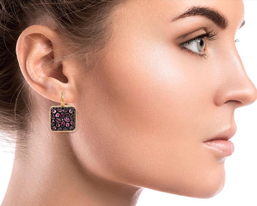 Pink Tourmaline Junaghar Pave 18 Karat Pink Gold Earrings In New Condition For Sale In Torre del Greco, IT