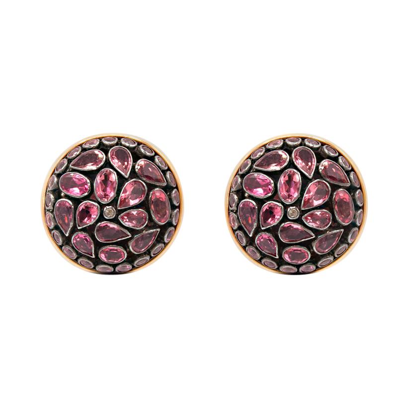 Pink Tourmaline Junaghar Pave 18 Karat Pink Gold Earrings