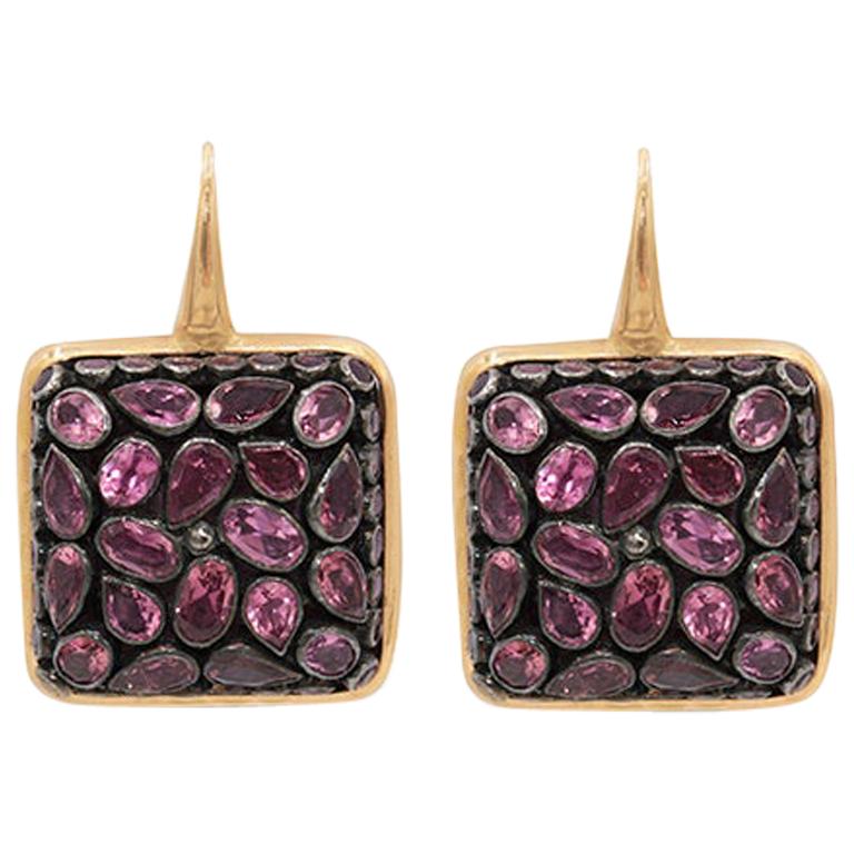 Pink Tourmaline Junaghar Pave 18 Karat Pink Gold Earrings For Sale