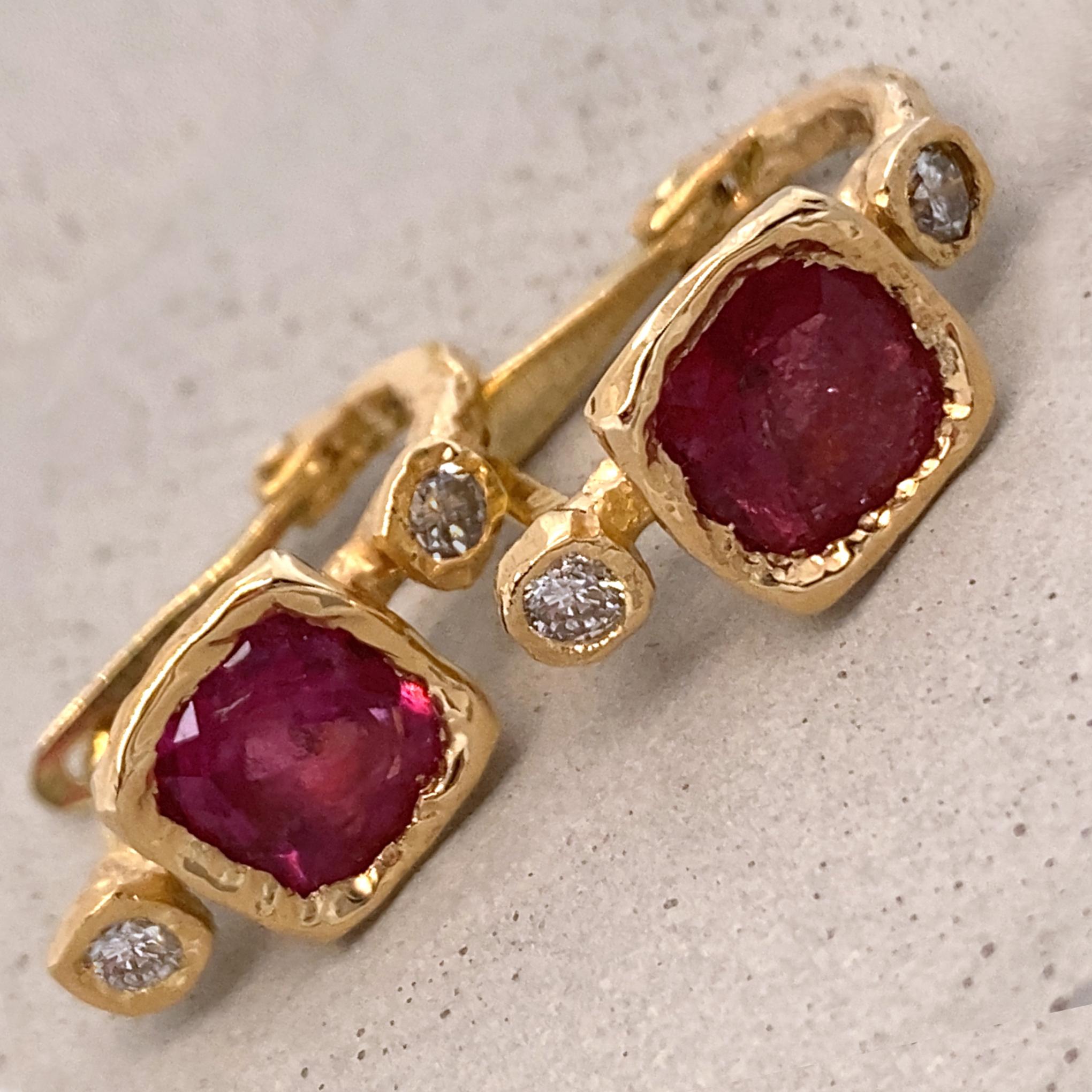 Women's or Men's Pink Tourmaline Lever-Back Drop Earrings with Diamond Accents in 18K Yellow Gold