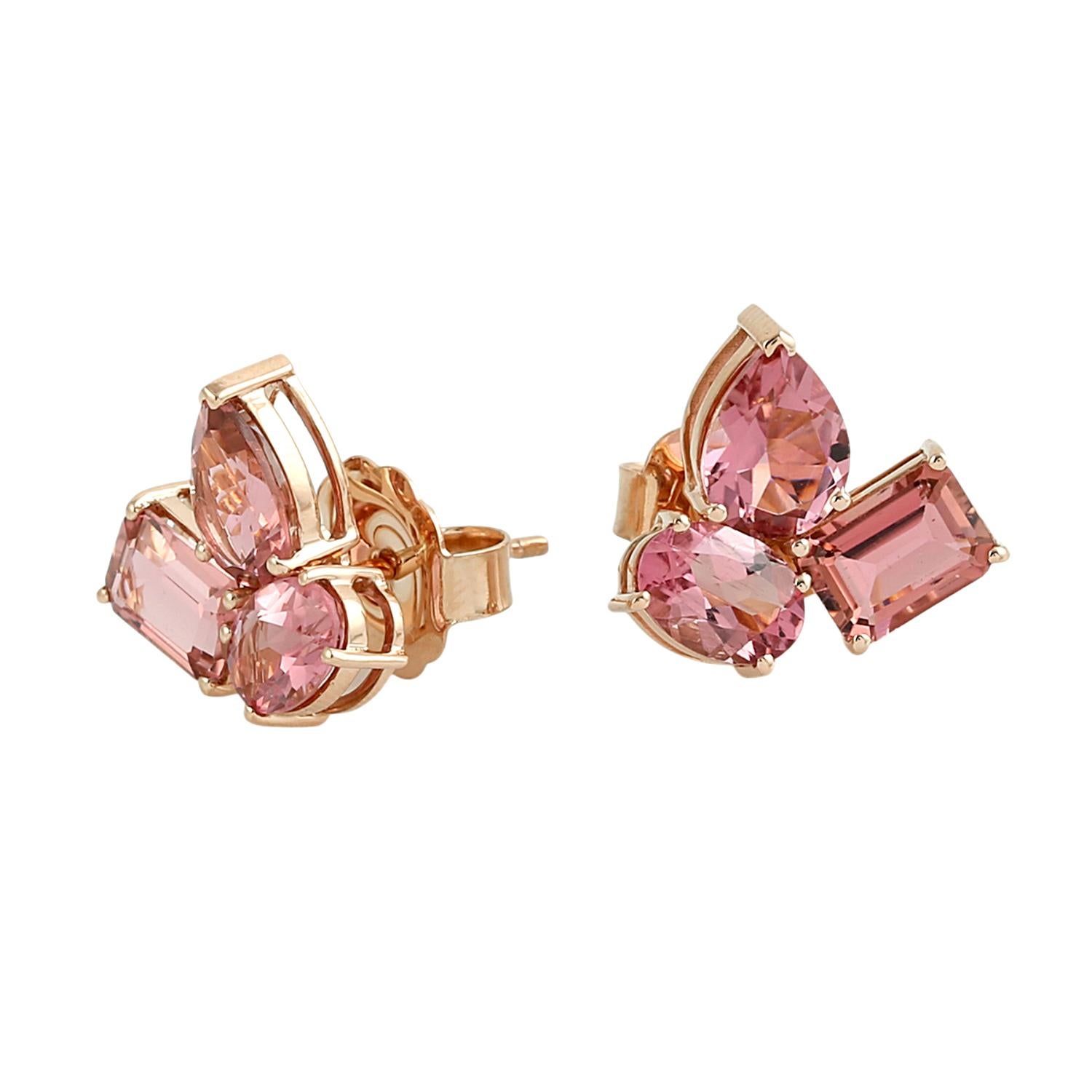 Tachuelas Minimal de Turmalina Rosa de Oro Rosa de 18k Art Decó en venta
