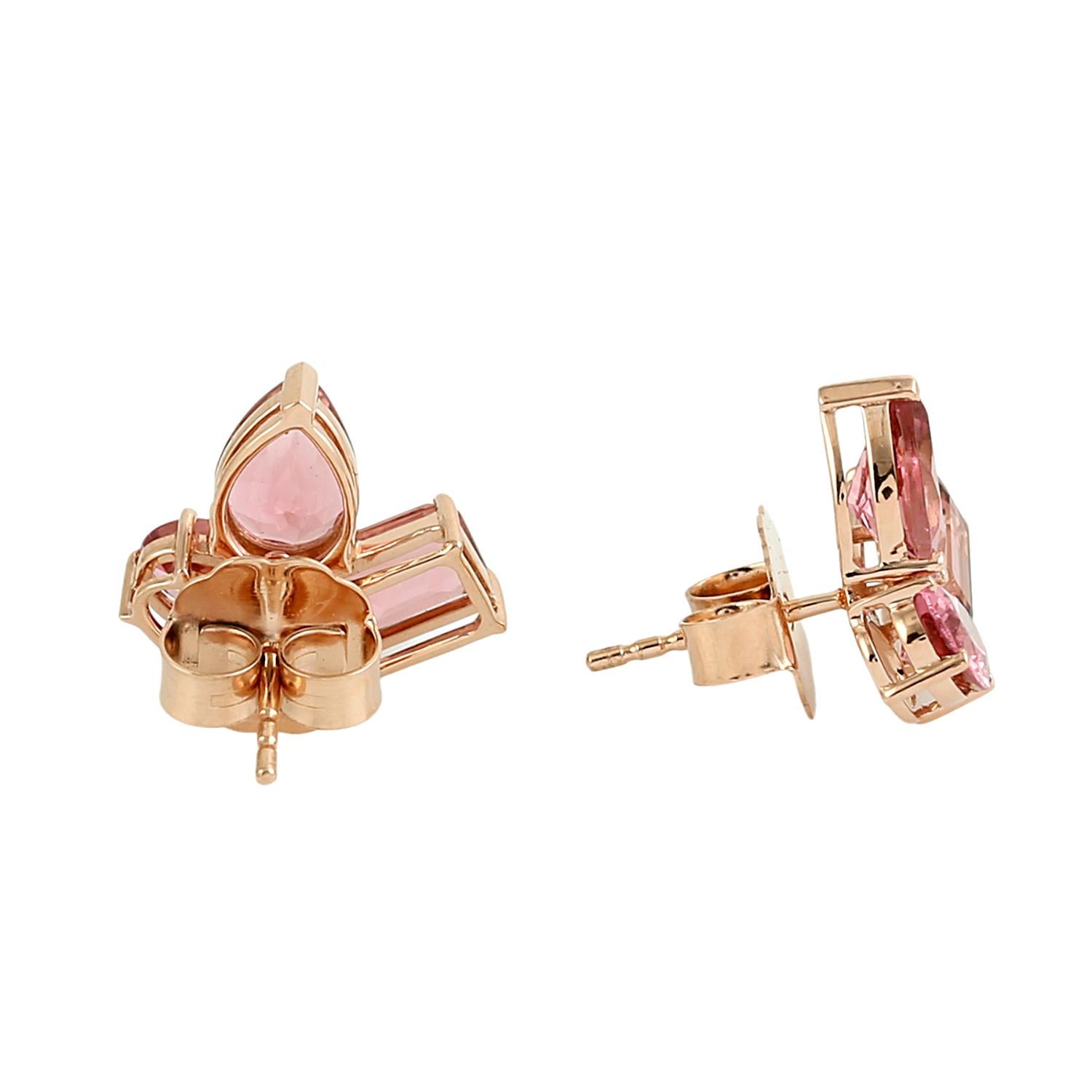 Tachuelas Minimal de Turmalina Rosa de Oro Rosa de 18k Corte mixto en venta