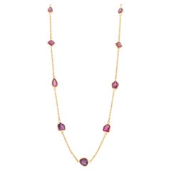 Pink Tourmaline Mix Shape Necklace in 18k Yellow Gold