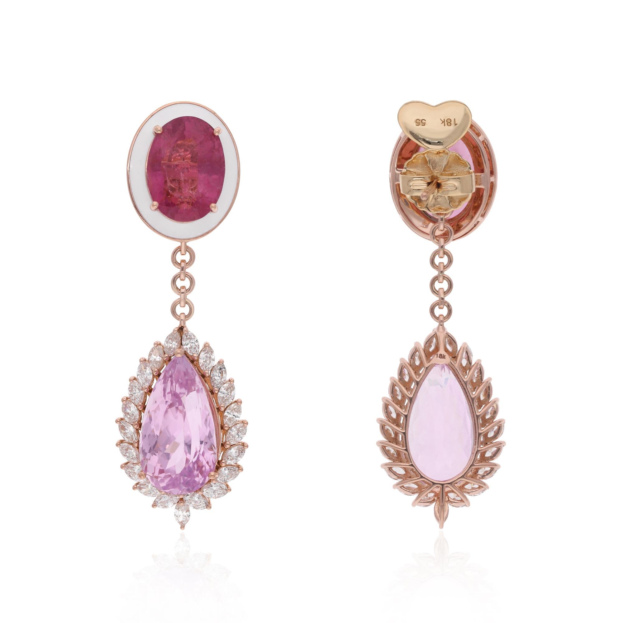 Moderno Orecchini pendenti con gemme di tormalina rosa e morganite Diamante Oro rosa 14 carati in vendita