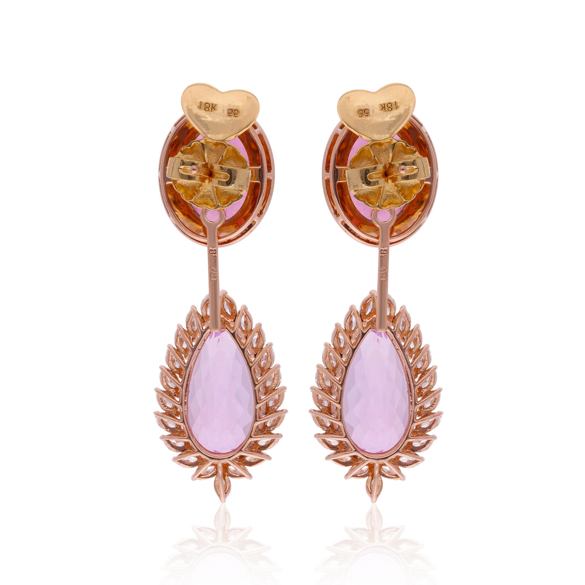 Orecchini pendenti con gemme di tormalina rosa e morganite Diamante Oro rosa 14 carati In condizioni Nuovo in vendita a Diera, Dubai