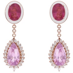 Pendants d'oreilles en or rose 14 carats avec tourmaline rose, morganite et diamant