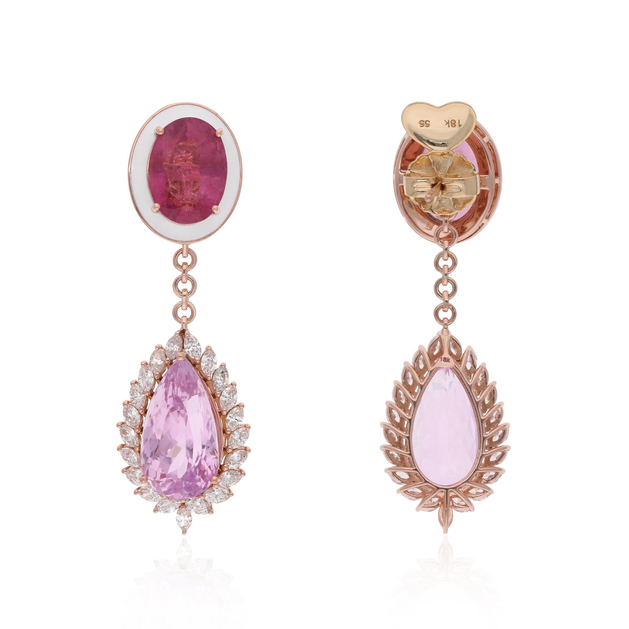 Taille poire Pendants d'oreilles en or rose 18 carats avec tourmaline rose, morganite et diamant en vente