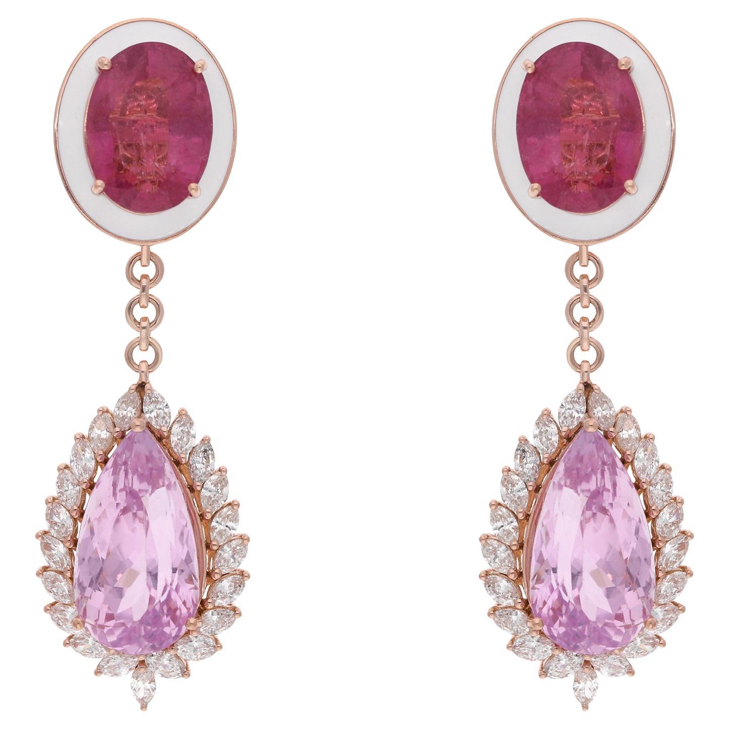 Pendants d'oreilles en or rose 18 carats avec tourmaline rose, morganite et diamant en vente